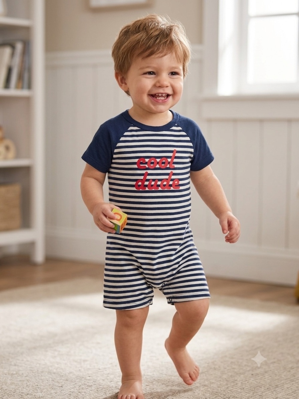 🎉 (18m) Okie Dokie Navy & White Stripe 'Cool Dude' Romper